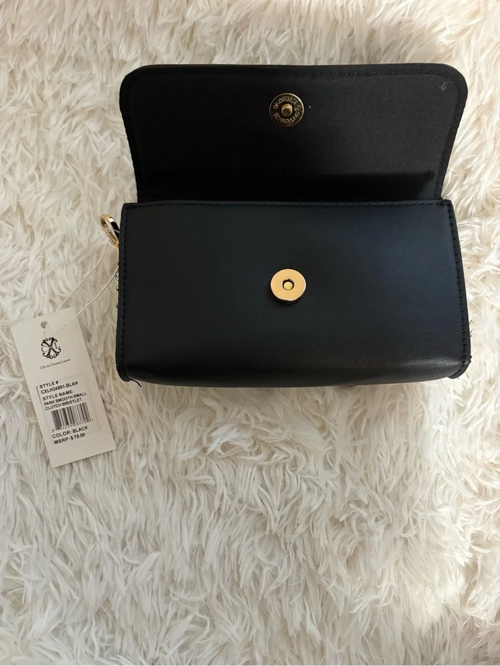 Elegant Black Wristlet Clutch with Embossed Logo